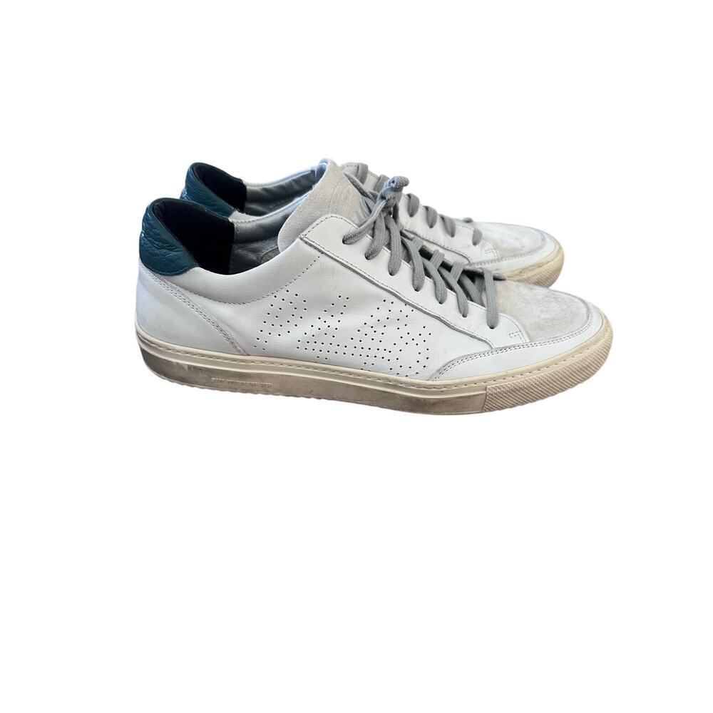P448 Men's  White Leather Low Top Lace Up Everyday Sneakers Shoe Size US 13